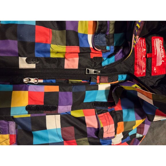 VTG Y2K ONeill Womens colorblock Checkered Ski Jacket Coat L Patchwork snowboard - Picture 9 of 10